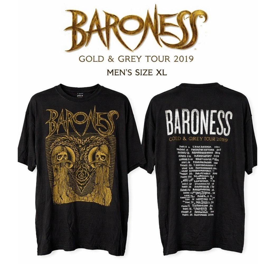 Baroness Gold & Grey Tour 2019 Concert T-Shirt Black Mens‎ XL Graphic Band Tee
